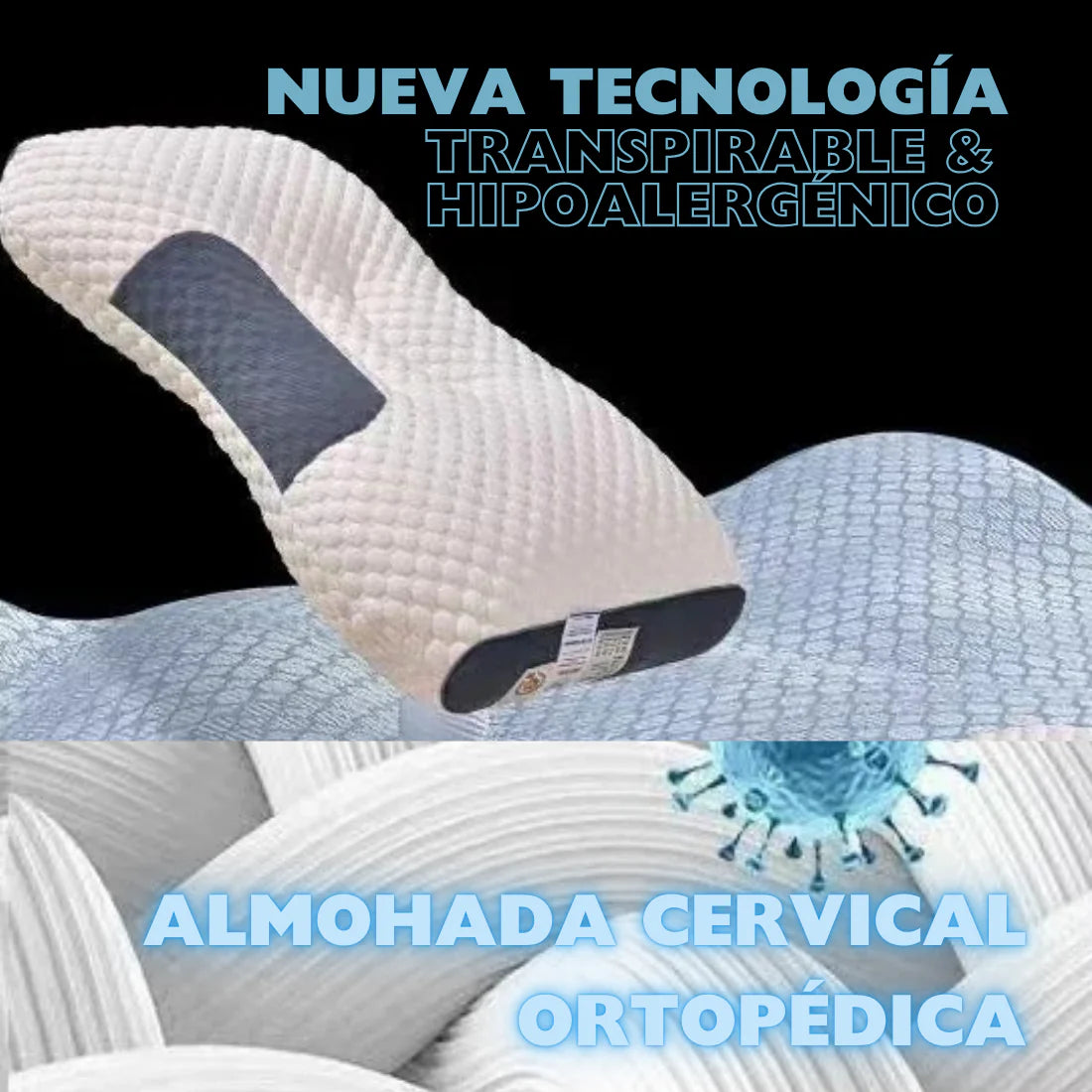 Almohada cervical de soporte ortopédico, antibacteriana 3D